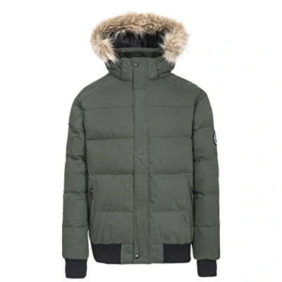 Image of Trespass Calgary, Olive, S, Warm Down Jacket with Removable Hood, 90% for Men, Green, Small