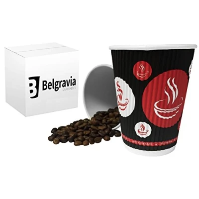 Image of 50 x 16oz Belgravia RED &amp; Black Triple Ripple Paper Wall Tea Coffee Cappuccino Hot Drinks Cup