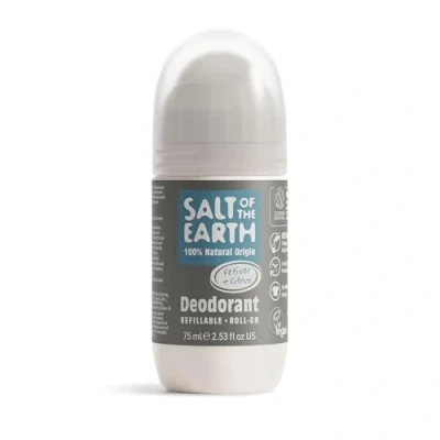 Image of Salt of the Earth Refillable Natural Deodorant Roll On Vetiver &amp; Citrus Effective Protection, 100% ingredients, Eco friendly, Vegan, Cruelty Free. Suitable for Men, Women Kids 75ml