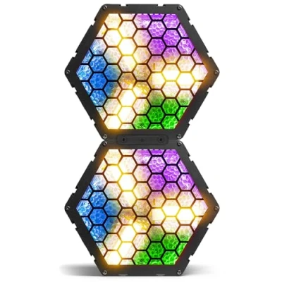 Image of beamz 2x RB90 5 Pin DMX Retro stage blinder Lights Lighting System with RGB &amp; Amber LEDs, 127 Effects, Linkable Design,Theatres, and Effects light