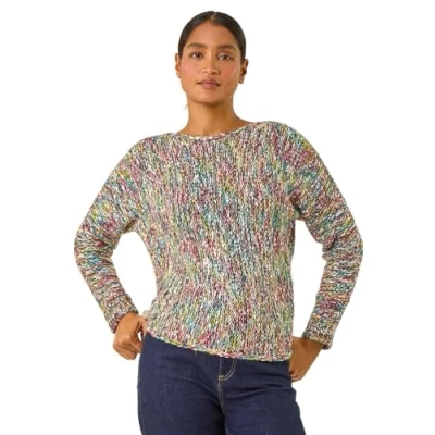 Image of Roman Originals Fluffy Yarn Jumper for Women UK Ladies Thick Sweater Warm Cosy Chunky Knitted Pullover Winter Furry Casual Smart Textured Everyday Cuddly Comfy Soft Knitwear Multicolour Size 14