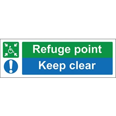 Image of Refuge point keep clear Safety sign Self adhesive sticker 450mm x 150mm