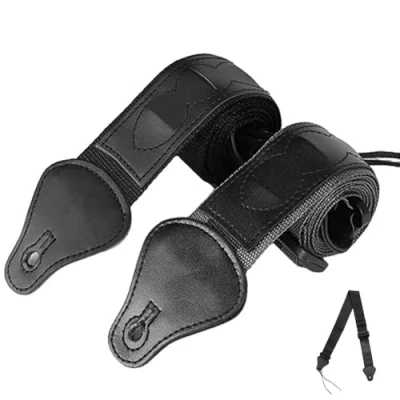 Image of Mwrenqei 2 PCS Guitar Strap Adjustable Shoulder with 3 Pick Holder Black Bass for Acoustic Electric and Guitars