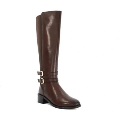 Image of Dune Ladies Tatter Leather Knee High Riding Boots Size UK 6 Block Heel Brown