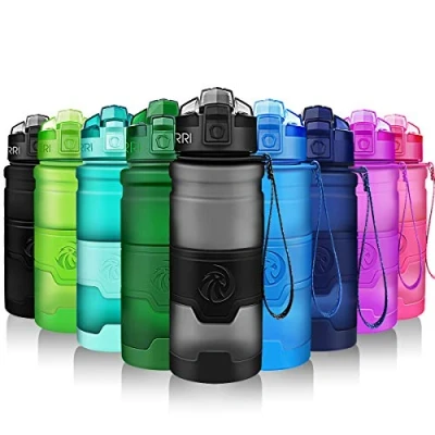 Image of ZORRI Water Bottles, BPA Free Leakproof 32oz 1 litre Bottle for KidsEco Friendly Tritan Sports Cycling,Running,Gym,OutdoorWith Fruit Infuser, Brush1 Click Flip Top Lid