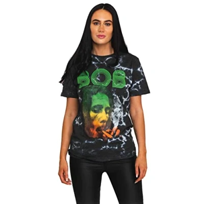 Image of Bob Marley T Shirt Smoke Gradient Logo Official Dip Dye on Grey Unisex L