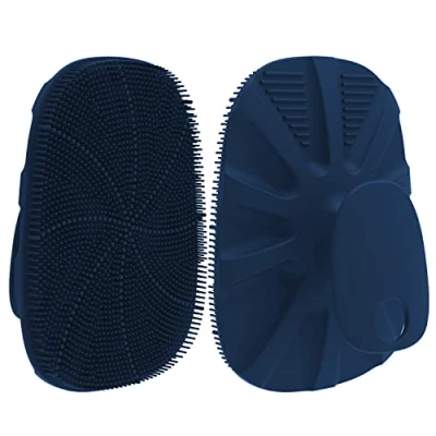 Image of HieerBus Silicone Body Scrubber Shower Bath Brush for Nourishing, Cleaning &amp; Exfoliating of Women Men No Slip Handle,Lather Well, Long Lasting Easy to Clean More Hygienic,1 Pack, Dark Blue