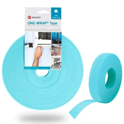 Image of Velcro® Brand Hook and Loop ONE WRAP® Tape, Cable Straps, Management, Cord Organizer, Reusable Fastening Ties, Aqua, 10mm x 1m
