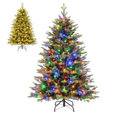 Image of COSTWAY 5FT/6FT Pre Lit Artificial Christmas Tree, Hinged Xmas Tree with 250/350 Warm White &amp; Multi Color LED Lights, 11 Lighting Modes, Branch Tips, Indoor Festive Holiday Office Home Decor(5FT）