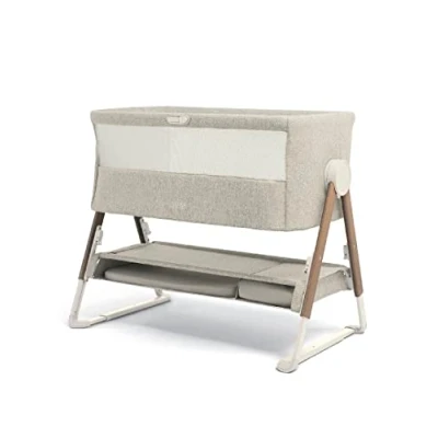 Image of Mamas &amp; Papas Lua Bedside Crib, Removable Bassinet, Drop down Sides, includes Mattress, 0 6 Months, Beige