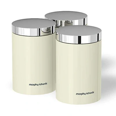 Image of Morphy Richards Accents Kitchen Storage Canisters, Stainless Steel, Ivory, Set of 3