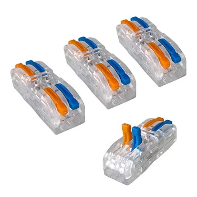 Image of Aiqeer 16 Pcs SPL 2 Lever Nut Wire Connectors, in out 4 Ports Transparent Conductor Compact Cable Clamp Terminal Block Quick Spring Connector (Multicolor Lever)