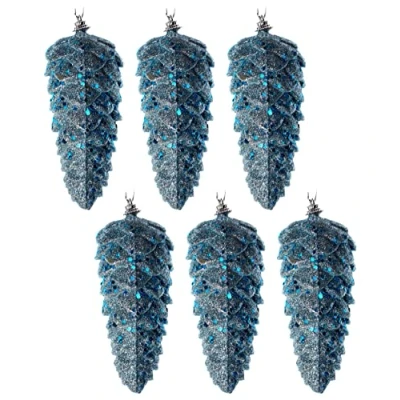 Image of Large 13cm Ice Blue Pine Cone Christmas Tree Baubles Decorations (Set of 6)