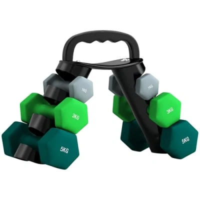 Image of SPORTNOW Dumbbells Set with Carry Storage Rack, of 6 Weights for Home Gym Kettlebell Training Weight Lifting Exercise, 2 x 1kg, 3kg, 5kg