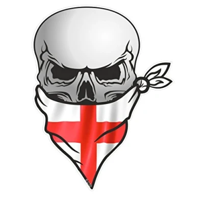 Image of Traditional Gothic Skull &amp; Face Bandana With England English St Georges Cross Flag External Vinyl Car Sticker Decal 110x85mm