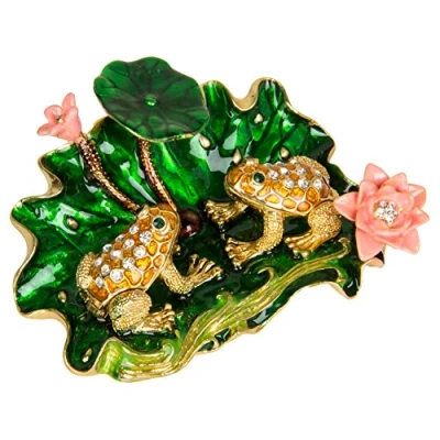 Image of QIFU Hand Painted Frog Style Enameled Trinket Box Hinged, Unique Jewelry Storage with Shine Crystals