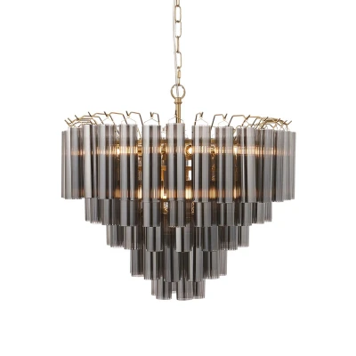 Image of Toulouse Pendant Ceiling Light Satin Brass Plate, Smokey Grey Lustre Glass, 12x G9