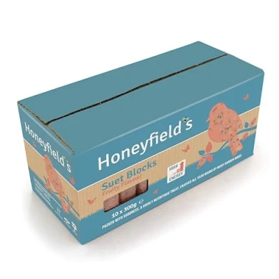 Image of Suet Blocks for Wild Birds Bird Food Small Birds, High Energy, Made with Raisins, Rapeseeds, and Millet Seeds, Great Hanging Feeders Tables (Fruity) (10 x 300g) Honeyfield’s
