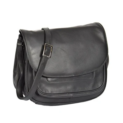 Image of Ladies Genuine Leather Shoulder Classic Cross Body Bag Messenger Style Vancouver Black