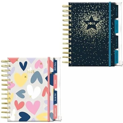 Image of 2025 A5 Week To View Organiser Diary With Dividers WTV Wiro Bound Hardback Full Year Planner Journal (Star Design)