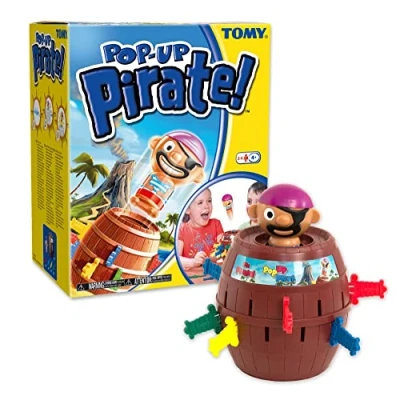Image of TOMY Pop Up Pirate Classic Children&#039;s Action Board Game, Family and Preschool Kids Game for Children 4, 5, 6, 7, 8 Year Old Boys Girls Adults,Packaging may vary, Wood Choc Brown