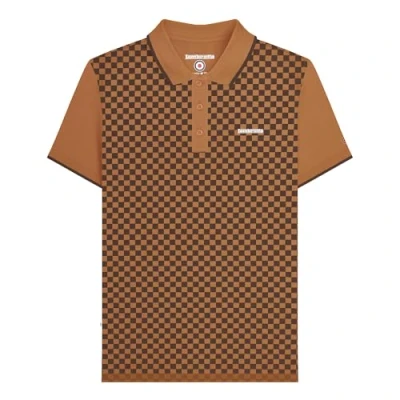 Image of Lambretta Mens Two Tone All Over Print Short Sleeve Polo Shirt Tobacco 4XL