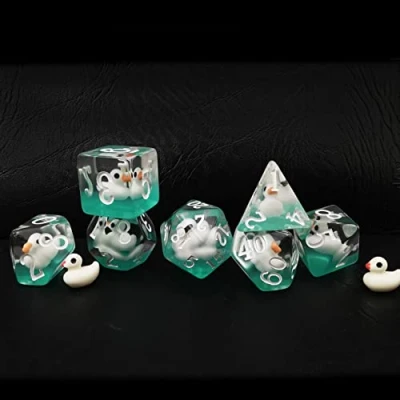 Image of Bescon Swimming WhiteDuck RPG Dice set of 7, Novelty White Duck Polyhedral Game