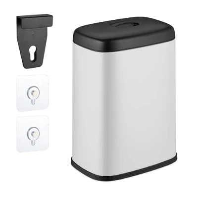 Image of Relaxdays Hanging Kitchen Waste Bin, 5 l, Rubbish Container, Lid, Plastic, Bathroom Dustbin, 29 x 21.5 16.5 cm, White