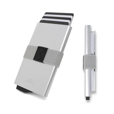 Image of Stealth Wallet Smart Minimalist Card Holders RFID/NFC Blocking Pop Up Wallets with Gift Box Credit Cards Holder &amp; Contactless Protection (Silver Aluminium Backplate)