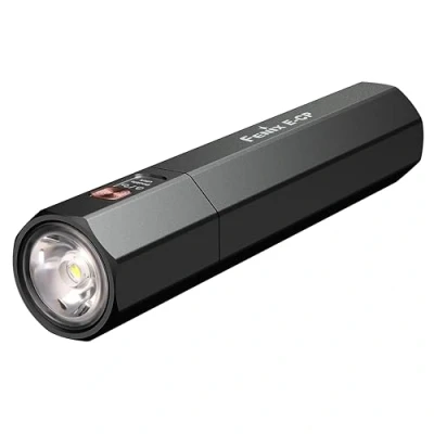 Image of fenix E CP Black, Rechargeable Multi Use Power Bank Torch 1600 Lumens 222m 504 Hrs Max Single Side Button Switch 5000 mAh USB A and C Output IP68
