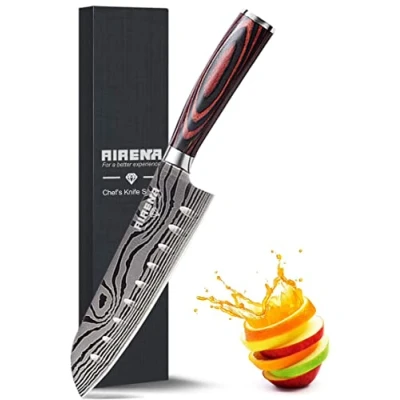 Image of AIRENA Japanese Santoku Knife, Professional Kitchen Knives German Carbon Stainless Steel Razor Sharp Stain &amp; Corrosion Resistant Ergonomic Handle, Best for Home and Restaurant