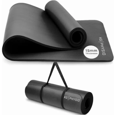 Image of Yoga Mat by KG Physio 15mm Thick Mats for Women and Men Foam Exercise Non Slip Gym Pilates Home Workout at Fitness Strap Included