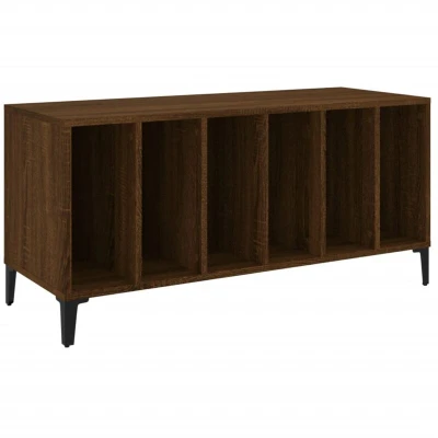 Image of vidaXL Brown Oak Engineered Wood Record Cabinet Vinyl LP Storage with Iron Feet, Spacious Sideboard for Organized Music Collection, Sturdy Top Electronics