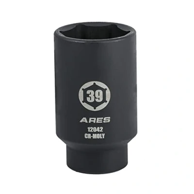 Image of ARES 12042 1/2 Inch Drive 6 Point Axle Nut Socket (39MM) Extra Deep Impact for Easy Removal of Shaft Nuts