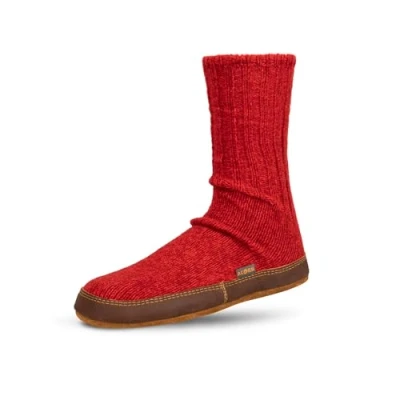 Image of Acorn Unisex Slipper Socks, Flexible Cloud Cushion Footbed with a Suede Sole, Mid Calf Length, Crimson Ragg Wool, 7.5/8.5 UK