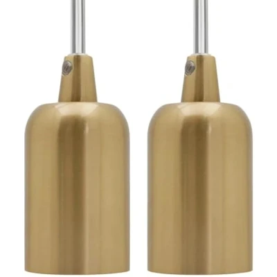 Image of Vintage Brass Pendant Light Fitting E27 Ceiling Rose Lamp Holder 2 Pack K428F