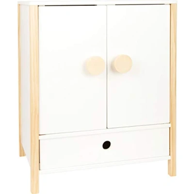 Image of Small Foot Little Button 11812 Doll&#039;s Wardrobe with Smooth Double Doors and Clothes Hangers from 3 Years Toys, White