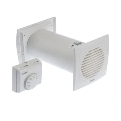 Image of Ø 125mm / 5&#039;&#039; Heat Exchanger with Thermostat Wall Mounted Distribution Kit White Plastic