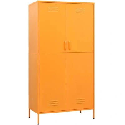 Image of vidaXL Steel Wardrobe Mustard Yellow Coloured Storage Cabinet with Adjustable Shelves and Hanging Rod, Home Office Usage, Dimensions: 90x50x180 cm