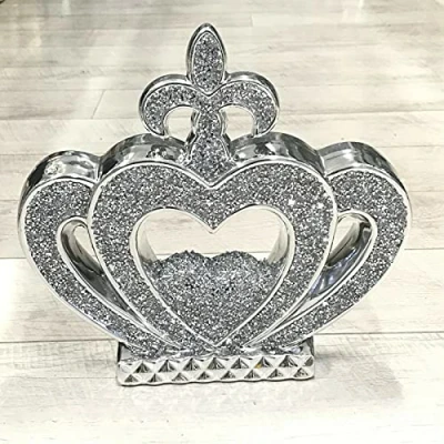 Image of Touch of Venetian Silver Crushed Diamond Sparkly Crown Princess Queen Ornament Shelf Sitter Bling
