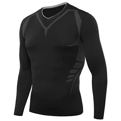 Image of AMZSPORT Men&#039;s Long Sleeve Compression Top Cool Dry Tight Baselayer All Season for Running Training Black S