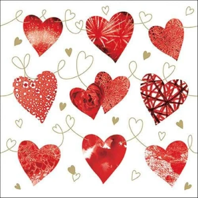 Image of Ambiente 20 Red Hearts Napkins, 3 Ply, 33 x cm, Set of 20, Paper, Table Decoration &amp; Decoupage