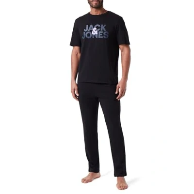 Image of JACK &amp; JONES Men&#039;s Jacula SS Tee Set T Shirt and Trousers, Black/Pack: Pants Black, L