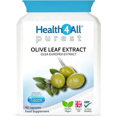 Image of Health4All Olive Leaf Extract 90 Capsules. 20% Oleuropein, Purest, No Additives, Vegan, Non GMO, Gluten Free Antioxidant Supplement for Immune Support, Blood Pressure and Cholesterol Support