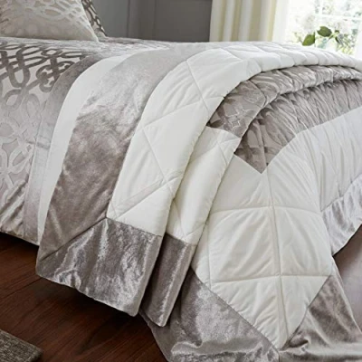 Image of Catherine Lansfield Lattice Cut Velvet Quilted 220x230cm Bedspread Natural