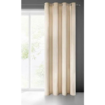 Image of Eurofirany VILLA Soft Plain Opaque Velvet Curtain with Eyelets 1 Unit, Fluffy Panel Drape Classic Glamour Elegant Living Room, Bedroom, 290 g/m2, W55 x L98, Beige