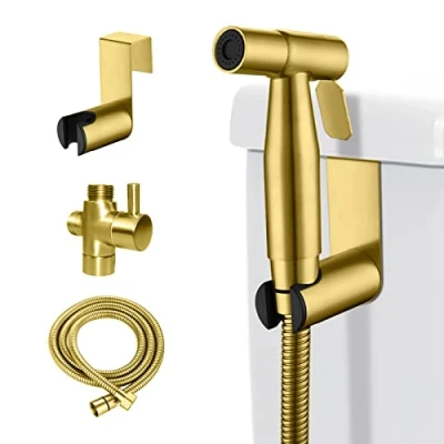 Image of LOSCHEN Bidet Sprayer kit for Toilet, Hand Held Shattaf Toilet Attachment Stainless Steel Pet Bath/Personal Hygiene/Bathroom, Easy to Install (Gold)