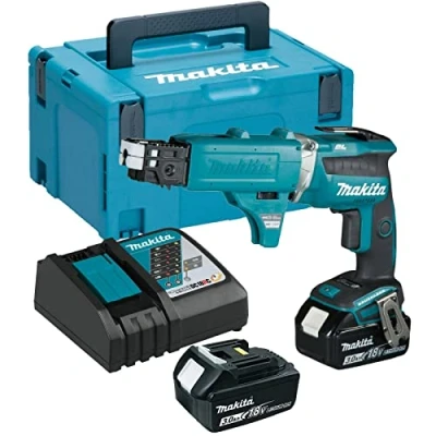 Image of Makita DFS452FJX2 18V Li ion LXT Brushless Screwdriver Complete with 2 x 3.0 Ah Batteries, Charger and Auto Feed Attachment Supplied in a Makpac Case