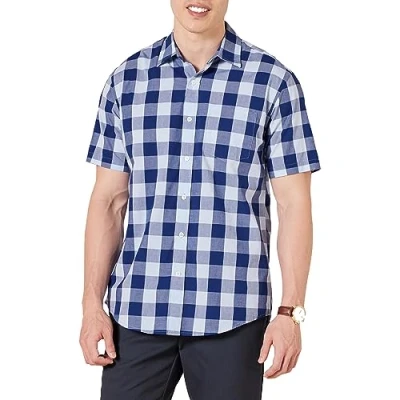 Image of Amazon Essentials Men&#039;s Regular Fit Short Sleeve Poplin Shirt, Blue Buffalo Check, M