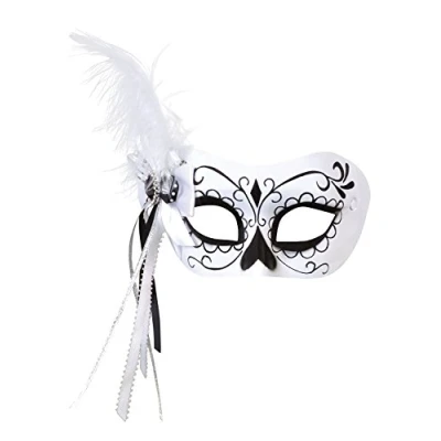 Image of Bristol Novelty EM793 Calavera Side Feather Mask White Pack of 1 Eye, Womens, Multi Colour, One Size